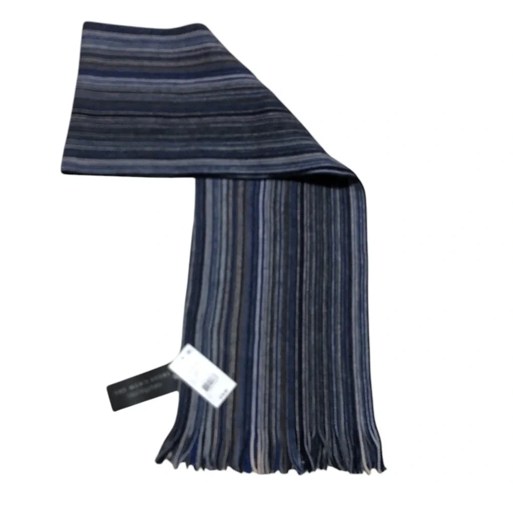 Bloomingdale's Men's Striped Scarf - Blue and Brown color blue tonal.